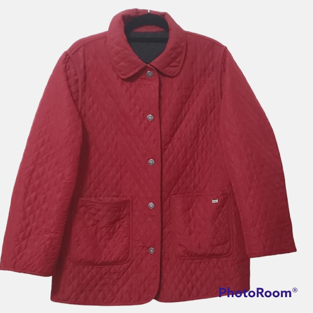 London Fog Red/Gray Quilted Reversible Chore Coat Women's Medium